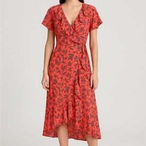 Time and Tru Orange and Navy Blue Floral High Low Dress